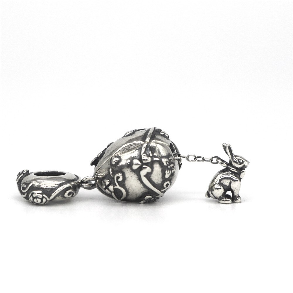Mistel 925 Sterling Silber Ostern eier Kaninchen Baumeln Charme Europäischen Schmuck