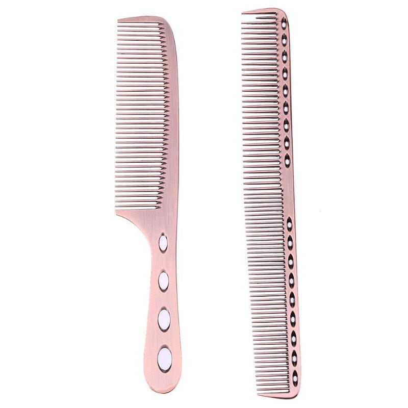 1/2pcs Metal Hair Comb Salon Anti-static Hairdresser Hair Cutting Combs Brush Hair Styling Tools Metal Steel Comb: Rose gold 2Pcs
