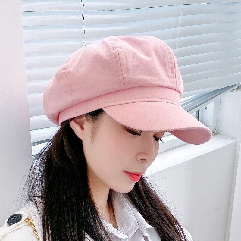 Gorra de pintor fácil de combinar de otoño e invierno, sombreros de señora para mujer, boinas de algodón, gorras Bordado de letras, gorra Casual octogonal plana Retro