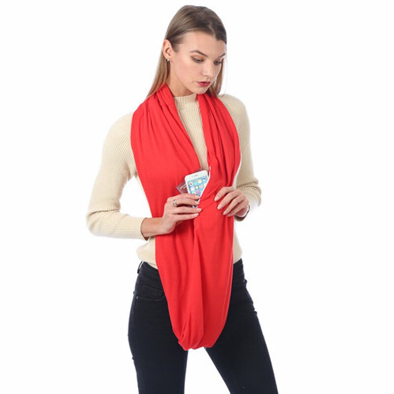 Dames infinity sjaal met opbergvak met rits - effen kleur