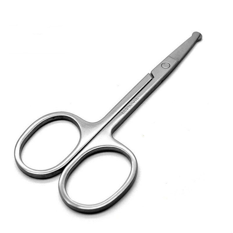 Acero inoxidable con tijeras de punta redonda para pelo, herramientas cosméticas curvadas para maquillaje
