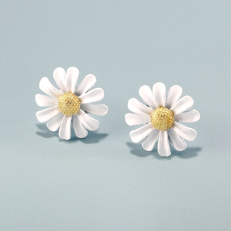 Japonés y bisutería coreana Daisy flor Stud pendientes para el de las mujeres pendientes pulseras anillos collar conjunto de joyas: 1earrings