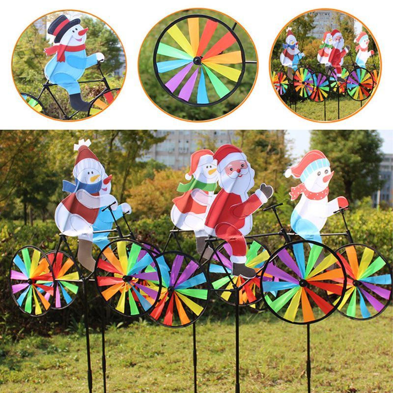 3d grote sneeuwpoppen, kerstman op de fiets, windmolen, windspinner, draaimolen, tuindecoratie, kerst  k92d