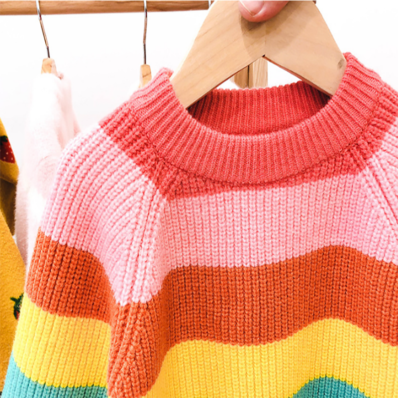 1-5 ans bébé fille vêtements d'hiver arc-en-ciel rayé tricot pull enfants col rond enfant en bas âge garçon vêtements pull de noël