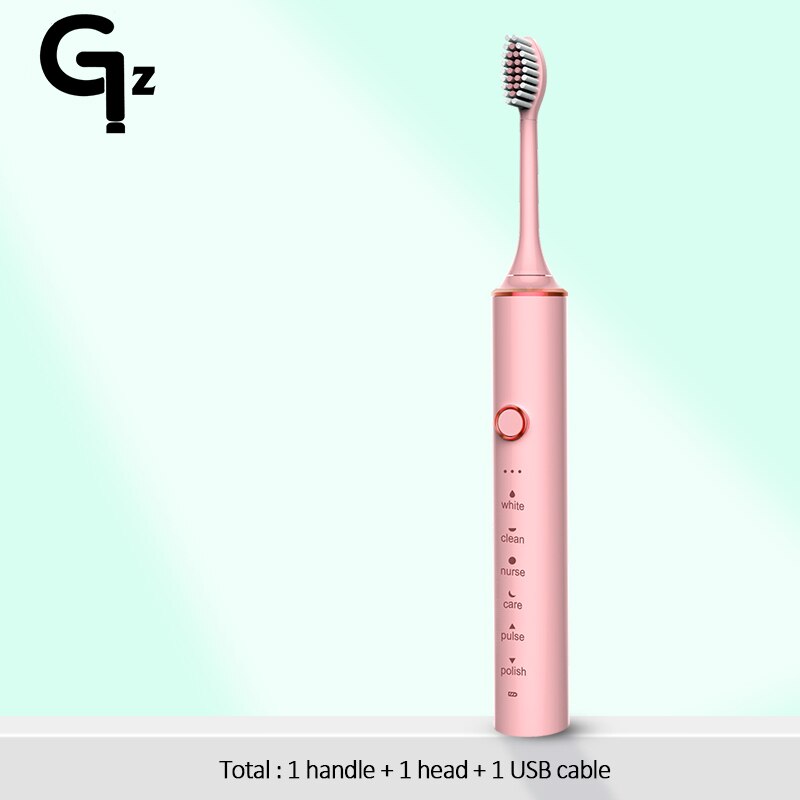 GeZhou-cepillo de dientes eléctrico sónico para niños, dispositivo de limpieza recargable IPX7, resistente al agua, 18 modos de viaje, 16 cabezales: N100pink 1