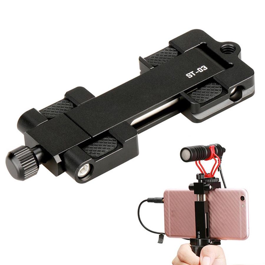 Ulanzi fotografia ST-03, soporte de Clip plegable de Metal para teléfono inteligente con placa de liberación rápida y zapatos fríos para teléfono móvil: Black