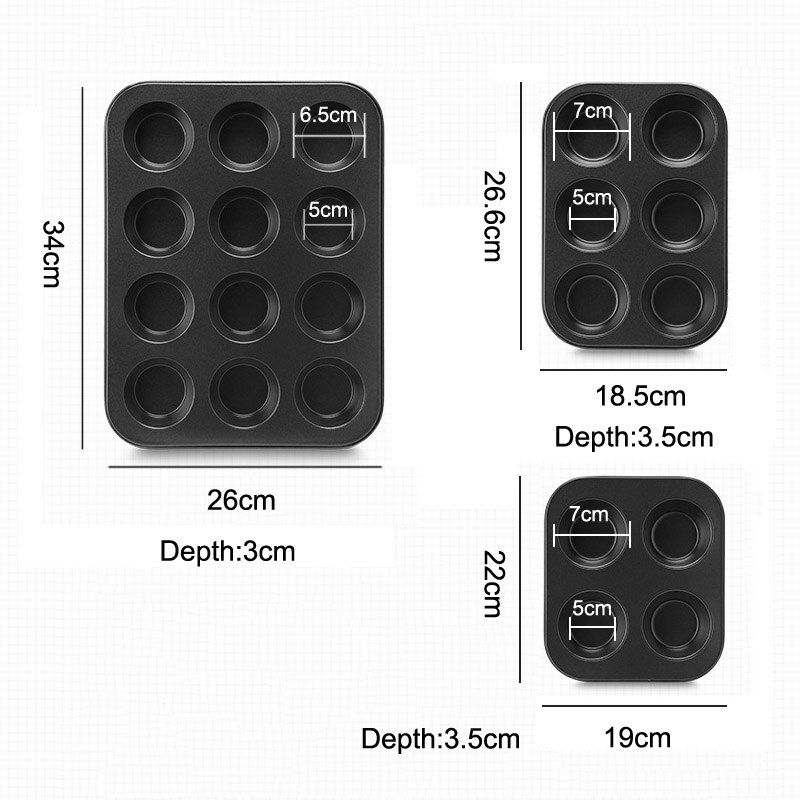 Non-stick Bakpan 4/6/12 Cups Muffin Cupcake Ei Taartvorm Metalen Koolstofstaal ronde Bakvorm DIY Cakevorm Bakken Gereedschap