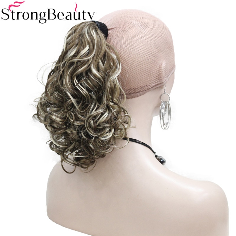 Coleta de pelo rizado, extensión de cabello medio largo sintético de belleza fuerte