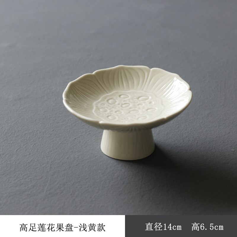 WIZAMONY fruit snack fruit tray ceramic high tea tray tea ceremony Japanese fruit nut dish: light yellow