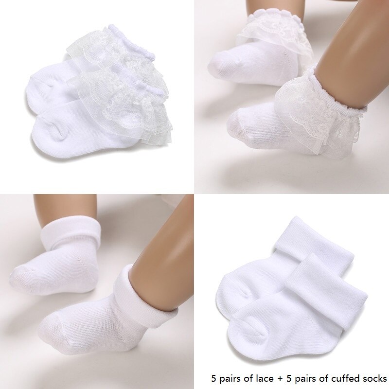 Calcetines antideslizantes de algodón para niños y niñas, medias cómodas de tubo suave, de 0 a 1 años,: 10pais white