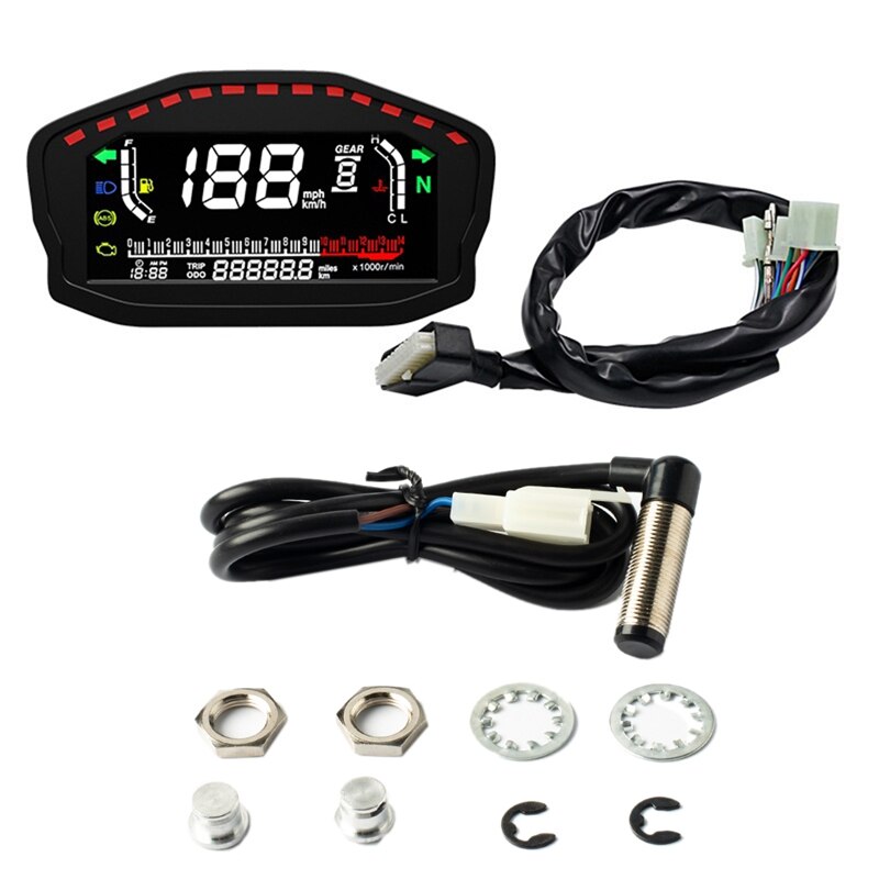 Compteur de vitesse universel LCD pour moto, compteur numérique, odomètre, 2/4 cylindres, pour Ducati, Honda et Yamaha: Default Title