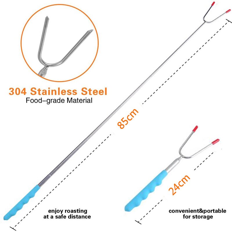 1 PCS Barbecue Tool Stainless Steel Telescopic Barbecue Fork Outdoor Camping Grilled Sausage Grilling Fork