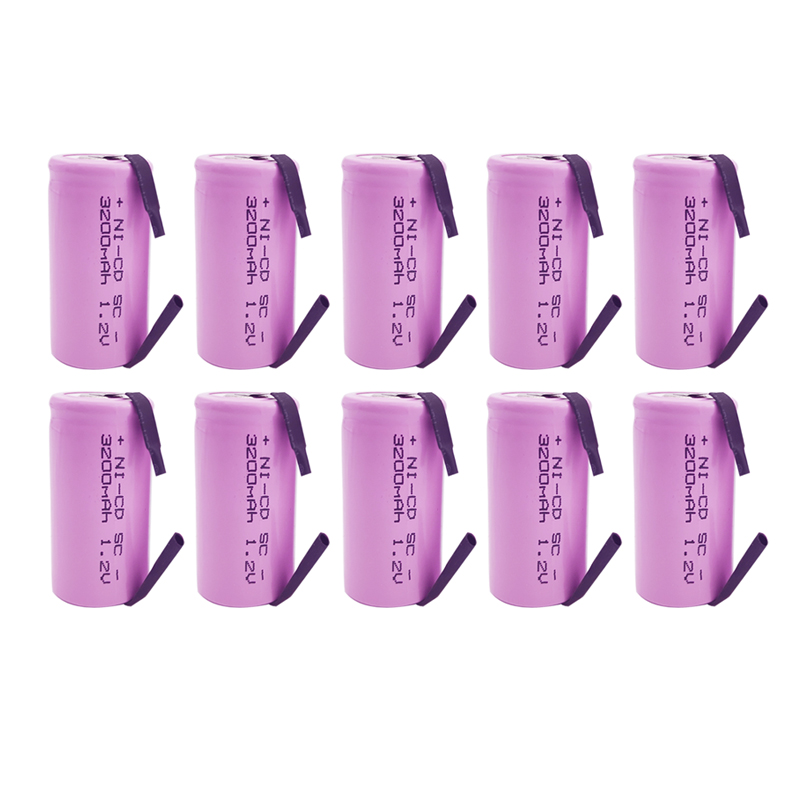 10/12/15/20 peças sc 1.2v 3200mah bateria recarregável sub c ni-cd célula com abas de soldagem para furadeira elétrica chave de fenda bosch: Ouro