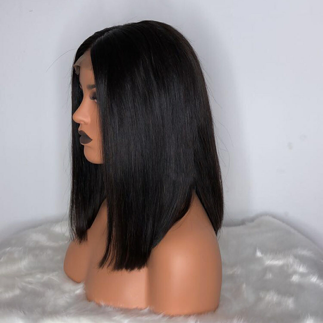 Perruque Bob Lace Front Wig synthétique 4*4 Free Part, perruque coupe courte, Top en soie pour femmes avec baby hair, perruques Cosplay à usage quotidien