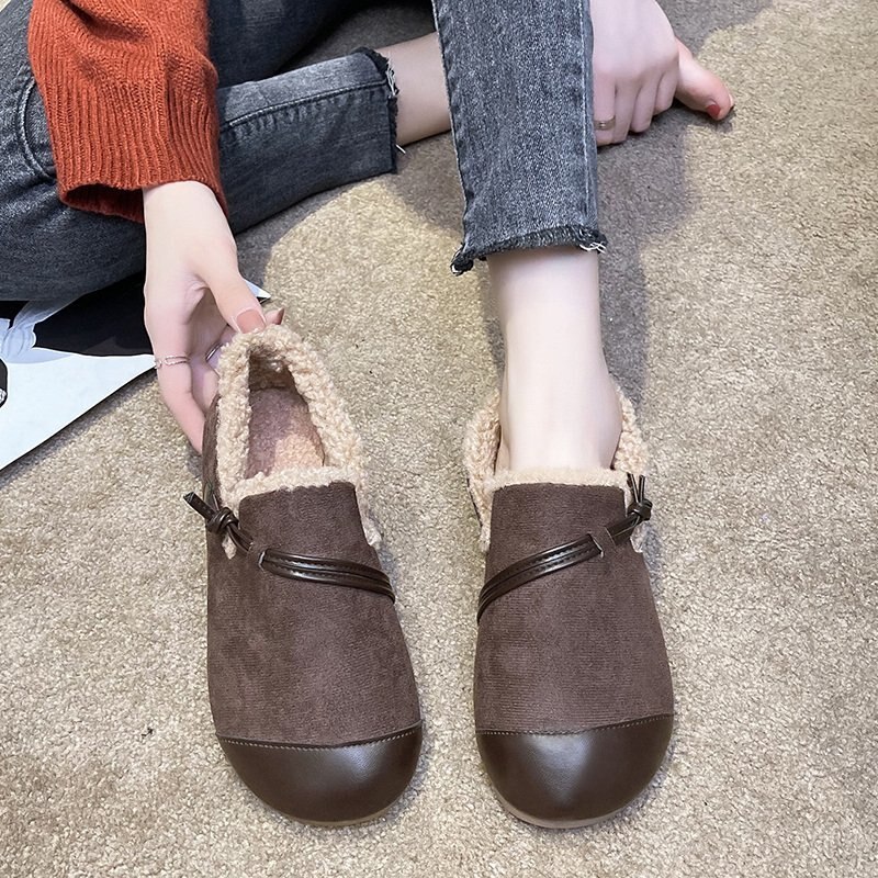 Mocassin chaussures femmes chaussures femme bout rond mocassins fourrure Slip-on baskets décontractées bouche peu profonde mocassins robe d'hiver grande taille