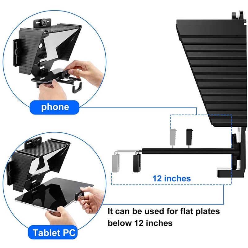Portable Teleprompter With Remote Control, Suitable For Ipad, Camera, Video Recording, Smartphone Teleprompter Devices