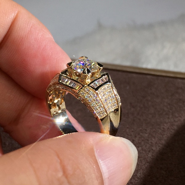 Anillo de diamantes de oro de 14K y 3 quilates para hombre, Anillo joya Esmaltado de oro de 14k y plata de 925, anillos de joyería de diamante