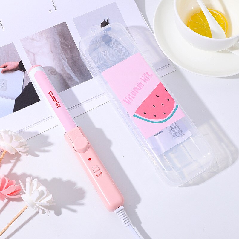 Mini palo para rizar el cabello con estampado de frutas, rizador de pelo eléctrico de pequeña potencia, herramientas de estilismo para el cabello