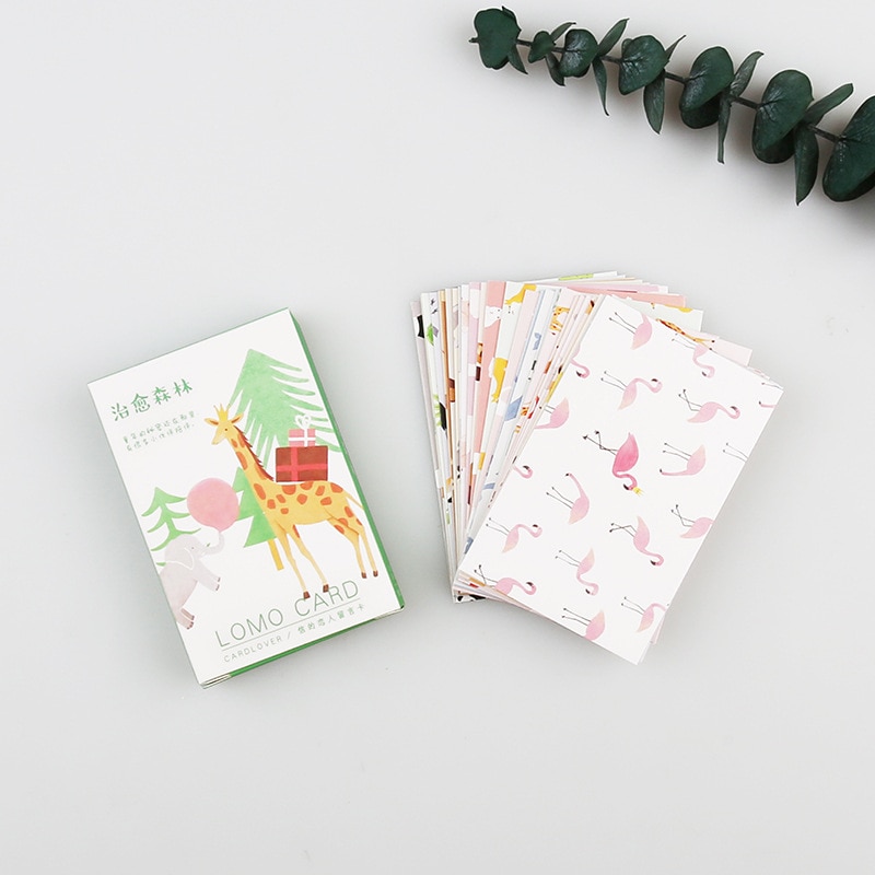 28 Uds tarjeta de felicitación de bosque de dibujos animados Mini postal de cumpleaños Sobre Carta juego de tarjetas de mensaje nota tarjeta carta Tarjeta de papel