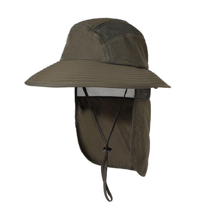 Summer Men UPF 50+ Sun Protection Cap Wide Brim Fishing Hiking Hat With Neck Flap Neck Cover Bucket Hat W