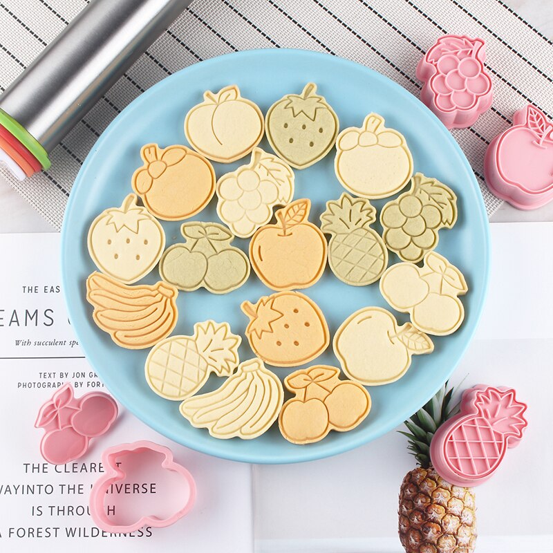 Moule à biscuits en plastique 3D, 6 pièces/ensemble, mignon, coupe-biscuits aux fruits, outils de cuisson, fête, artisanat du sucre, moule de cuisine