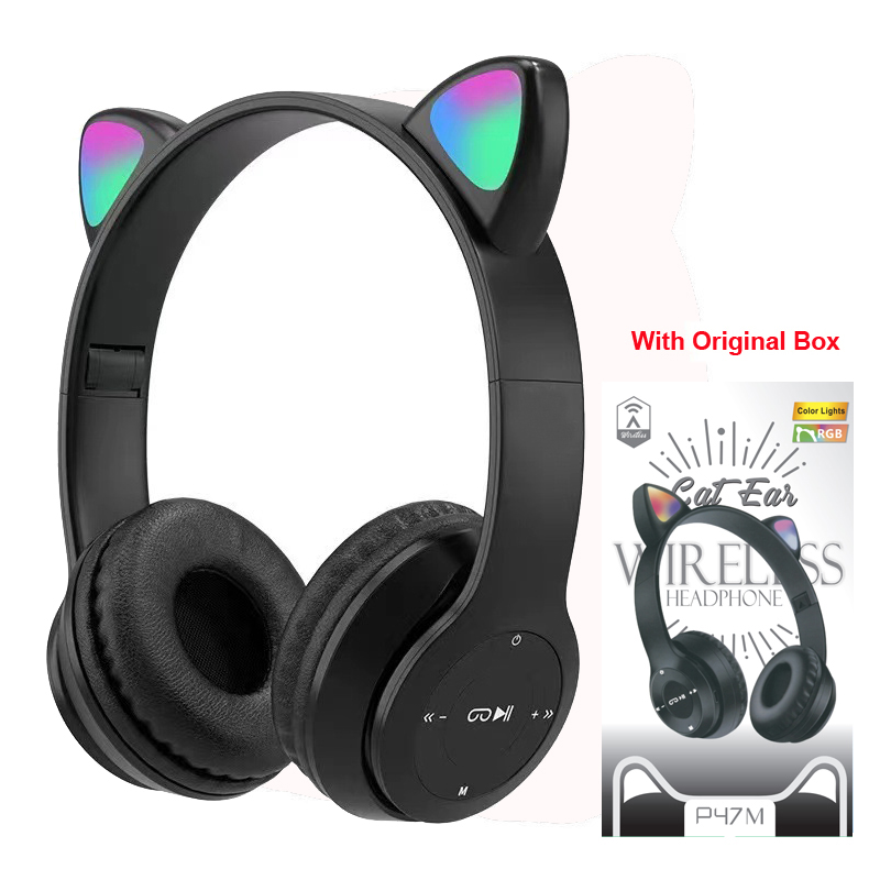 Trådlösa headset med blixtlampa för barn, öronhörlurar med mikrofon, bluetooth-headset, stereo, musik, spelhörlurar, flickor, pojkar: Mörkgrå