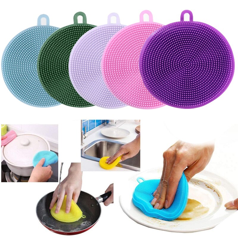 5PCS Silikon Küche Reinigung Pinsel Spülmaschine Schwämme Dish Waschen Schwamm Magie Wäscher Haushalt Pinsel Küche Zubehör