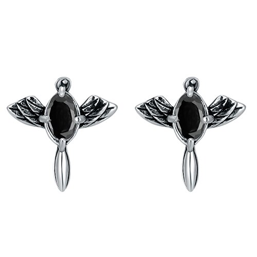 Trend Angel Wings Ear studs Ear Jewelry Women&#39;s Men‘s Stainless steel Punk Hip hop rock Earrings for teens: black