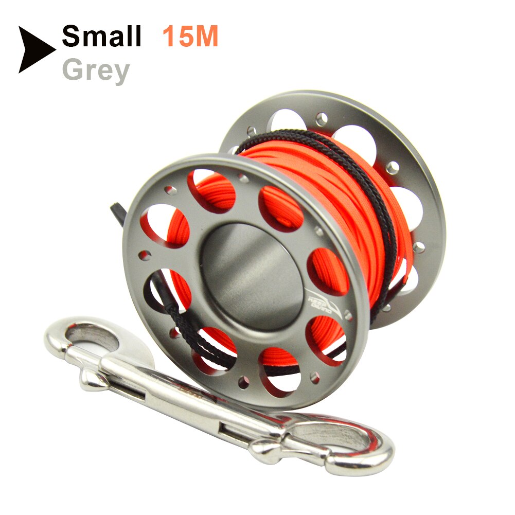 15m/30m Duiken Aluminium Spool Vinger Reel Met Rvs Diving Spool Finger Reeldouble Ended Haak Smb Apparatuur Cave Dive: Gray15M