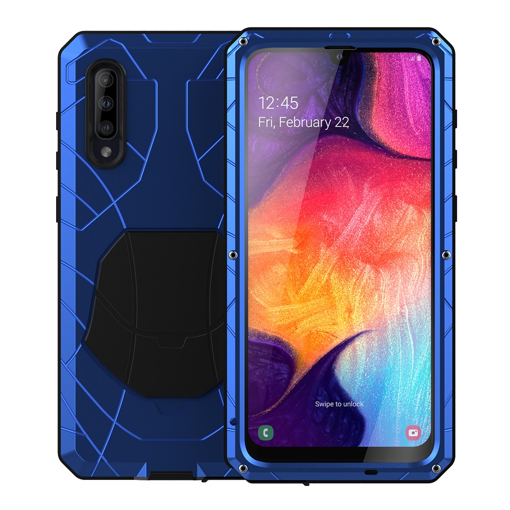 Für Samsung Galaxy A50 Telefon Fall Harte Aluminium Metall Gehärtetem Glas Screen Protector Abdeckung Heavy Duty Schutz Silicon Abdeckung