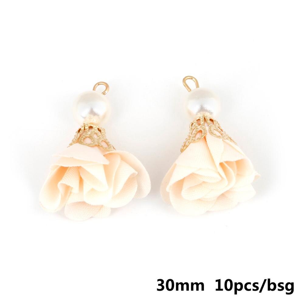 10 stücke 30mm Gold Caps Tuch Stoff Blume Perle Quasten Für Armband Halskette Schmuck Machen DIY Ohrring Erkenntnisse: Beige