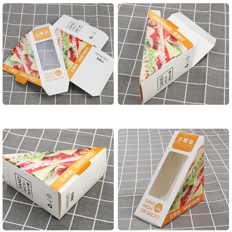 100pcs Sandwich packaging box white card carton baking cake paper box with window picnic party food disposable package