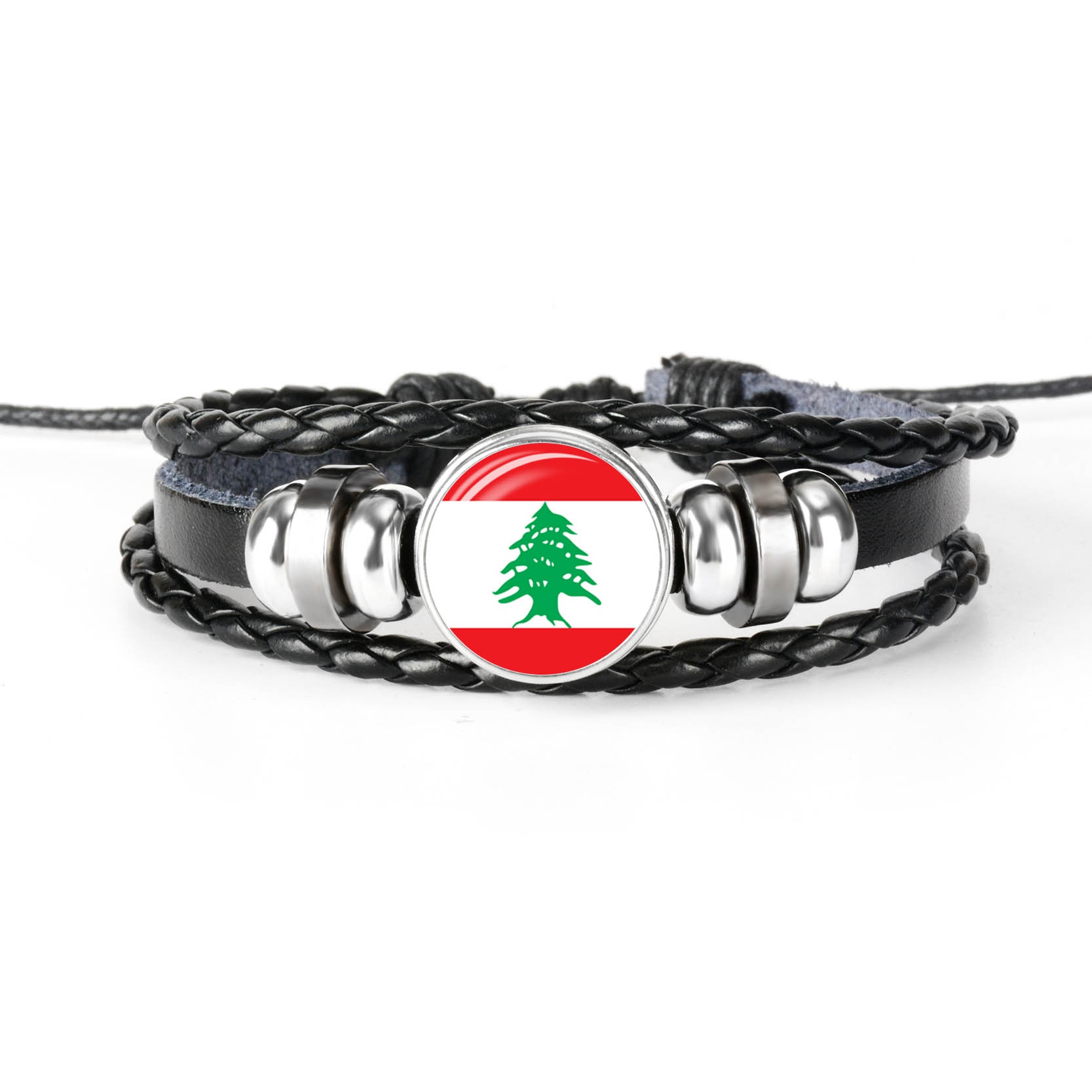 Pulsera de cuero hecha a mano para hombres y mujeres, brazalete con de la bandera de Rusia, con cabujones de cristal, de joyería,: LEBANON