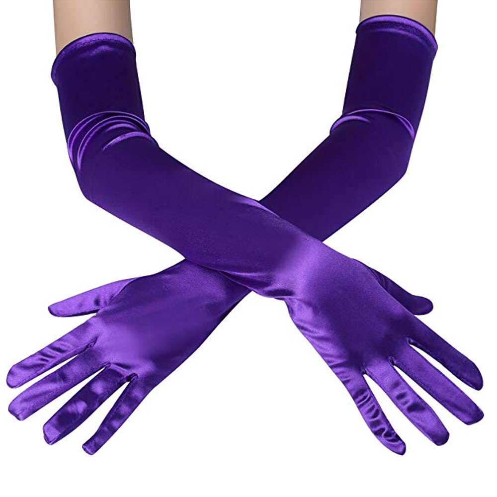 guantes largos satín Opera noche graduación disfraz guante Negro Azul oro rosa: Púrpura