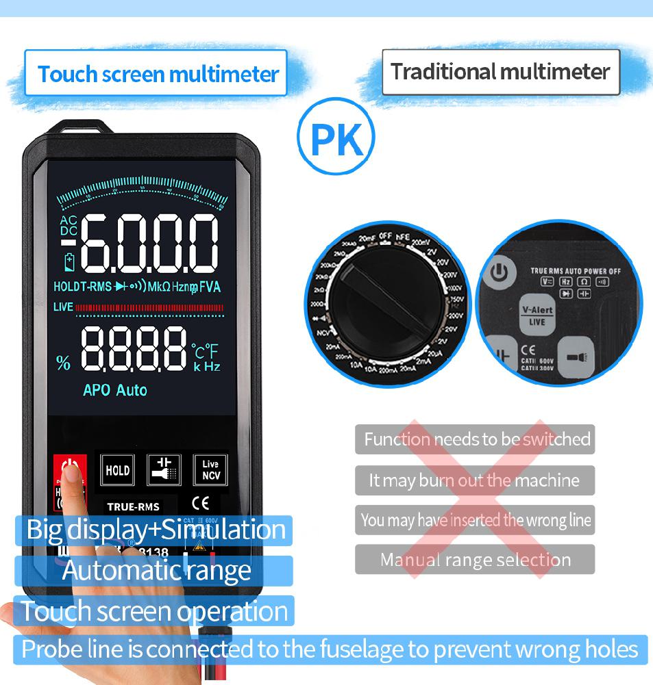 Mustool Mt111 Touch Screen Digital Multimeter 6000 Counts Digital Profesional Multimeter Tester Ac Dc Voltmeter Analogue Tester