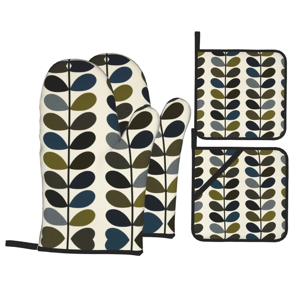 Orla Kiely Oven Mitts and Pot Holders 4pcs Set Heat Resistant Style BBQ Kitchen Gloves for Cooking Baking Grilling Potholder: PURPLE