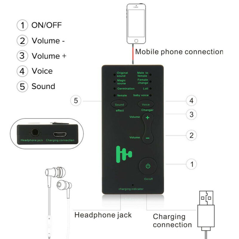 Mini Voice Changer Microphone Disguiser Phone Microphone Voice Changer Adapter 7 Different Sound Changes 3F05