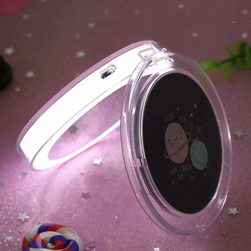 Mini espejo de maquillaje portátil con luz LED, espejo de mano plegable con Cable de conexión Micro USB, recargable, herramienta de maquillaje