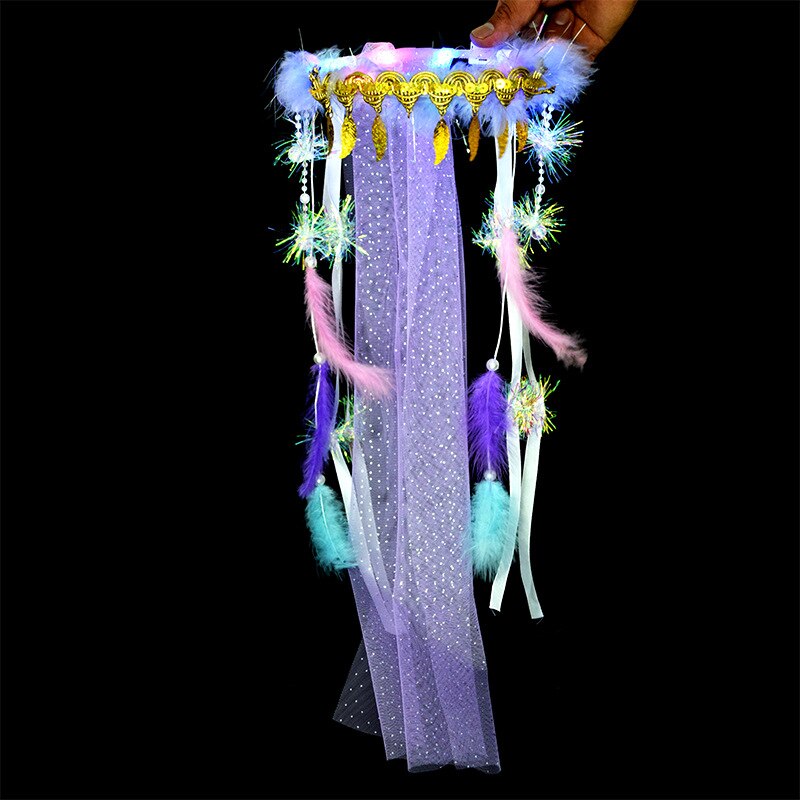 LED Flower Tulle Veil Headband Light Wreath Crown Women Girl Glow Party First Communion Wedding Luminous Festival Costume: Purple