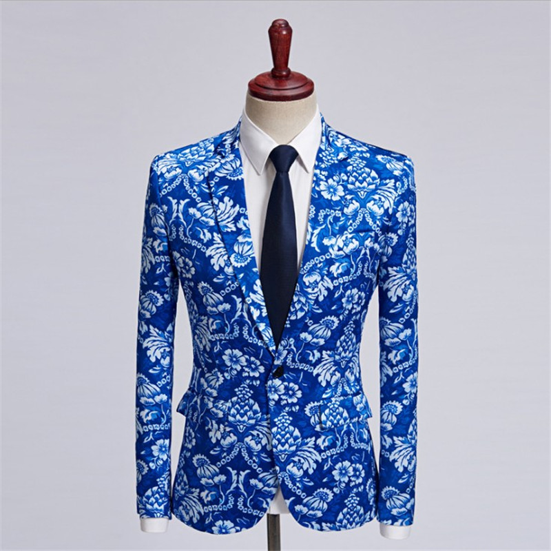 Men's Floral Print Suit Jacket - Single Breasted Blazer - Casual Style - Polyester