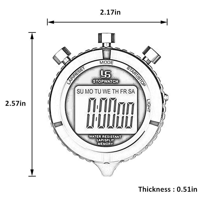 YS temporizador y cronómetro Digital Metal Stop Watch con retroiluminación, 2 Lap cronómetro temporizador para competición deportiva