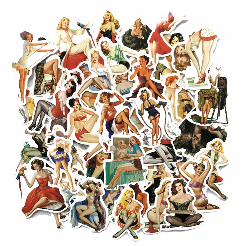 50Pcs Europa En Amerika Retro Meisje Pin Up Girl Sticker Decoratie Briefpapier Sticker Diy Ablum Dagboek Scrapbooking Label Sticker