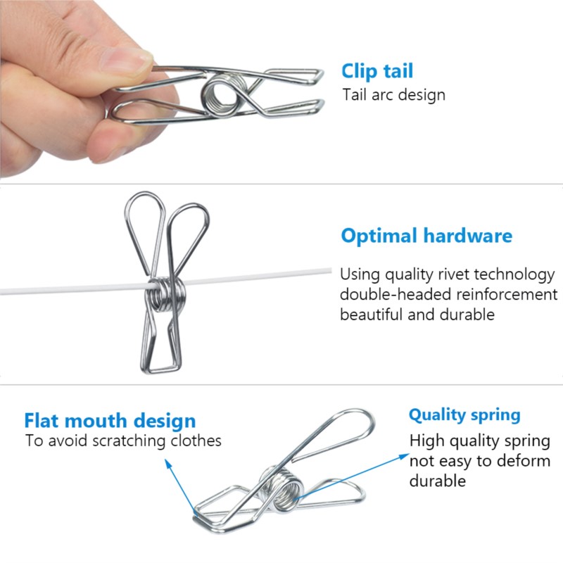 Pinzas para la ropa, Clips de acero inoxidable, clavijas para ropa, lavado del hogar, colgar, lavandería, herramienta de almacenamiento para el hogar de Metal, 10/20/40 Uds.