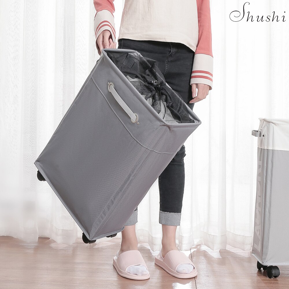 Shushi slim laundry cart basket waterproof dirty clothes toy storage basket home used collapsible laundry bucket