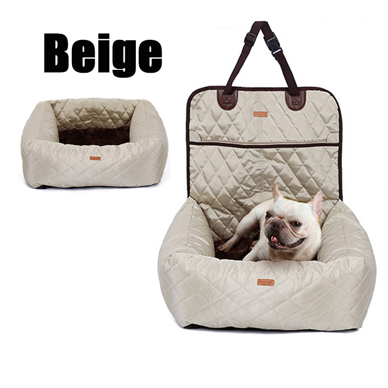 Dog Seat Bed 2 In 1 Hondenhok Hond Car Booster Seat Met Veiligheid Gesp Honden Pad Outdoor Reizen Mand tas Drive Auto Kennel: H-Khaki