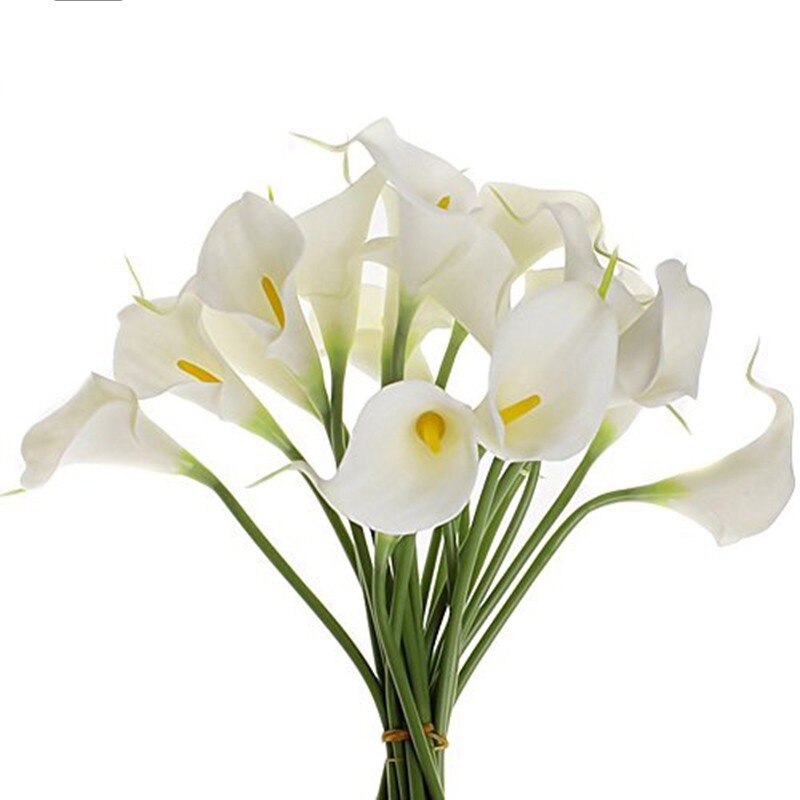 30 Uds cabeza/juego de flores artificiales cala lirio novia ramo de decoración de boda cabeza Pu prensa Real flor Artificial