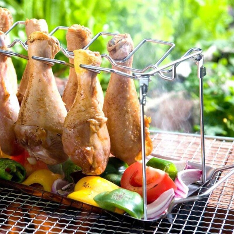 Rvs Kip Vleugel Rack Grill Houder Rack Met Drip Pan Voor Bbq Multifunctionele Kip Been Oven Grill rack Accessoires