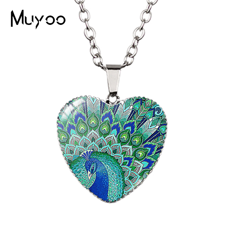 Landscape Animal Swans Butterflies Peacock Oil Painting Handcraft Heart Jewelry Pendant Necklace HZ3: Champagne gold
