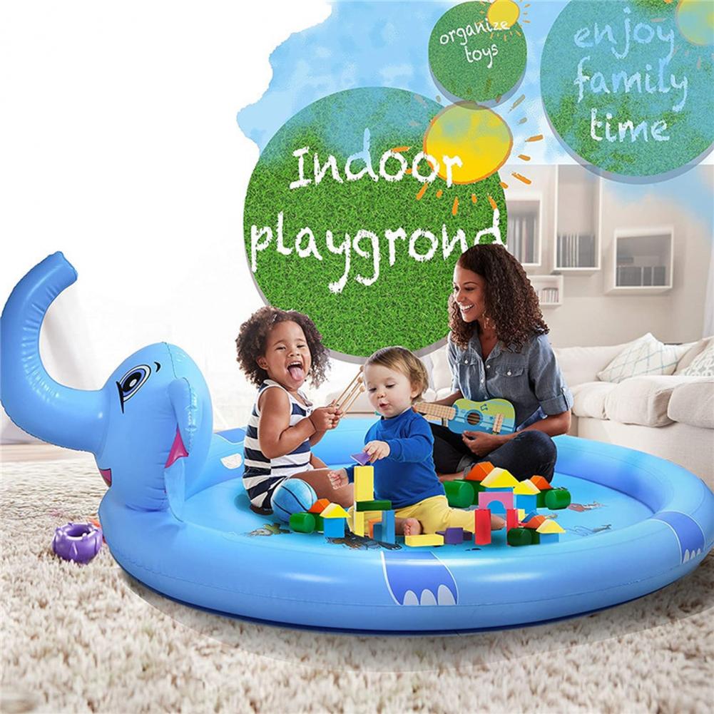 Inflatable Pool Elephant Shape Reusable PVC Foldable Outdoor Sprinkler Blow Up Pool for Babies Toddlers
