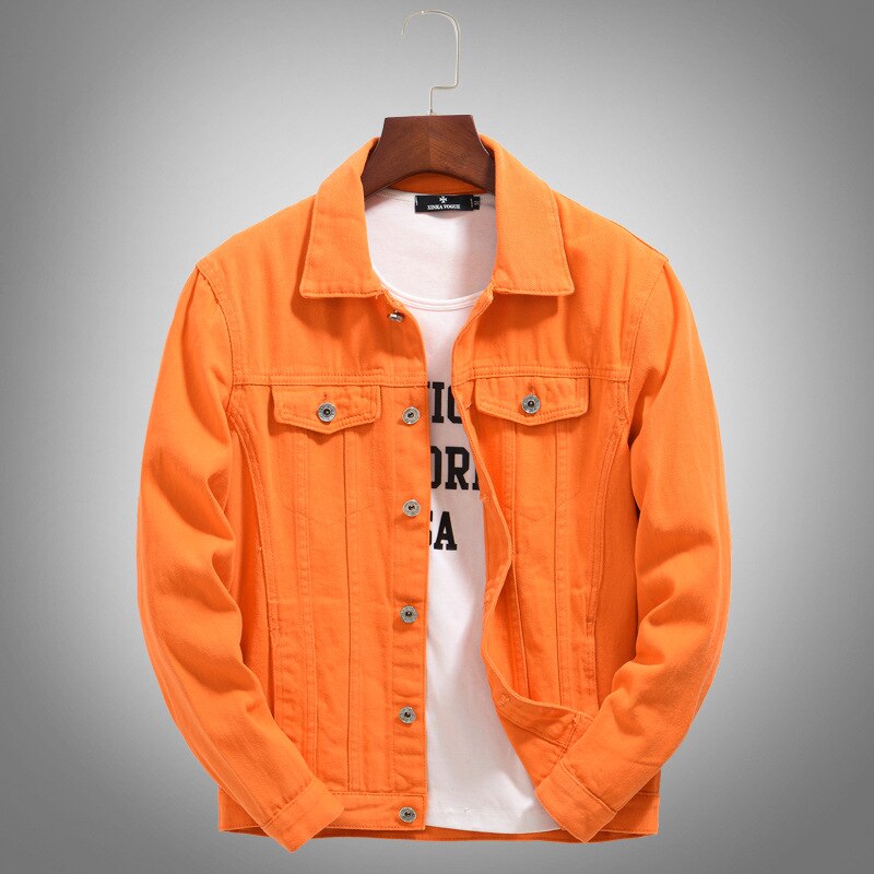 Autumn Men's Jean Jacket Slim Fit Cotton Denim Jacket Purple Orange Ripped Jean Coats Men Outwear Plus Size: 8811 orange / 4XL